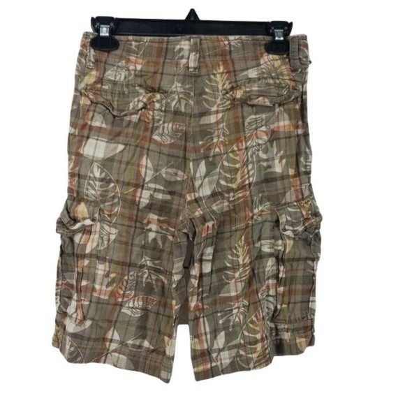 Plugg Boy's Cargo Plaid Leaf Tropical Print Shorts Size 14 - Picture 2 of 8